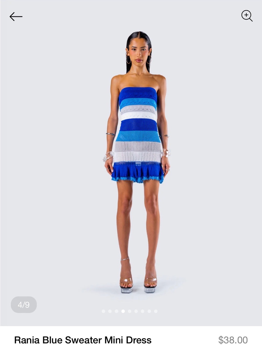 Finesse Rania Blue Striped Strapless Knit Mini Dress